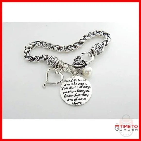 Stainless Steel Sister Charm Bracelet with Pearl Heart Gift - Picture 3 of 5